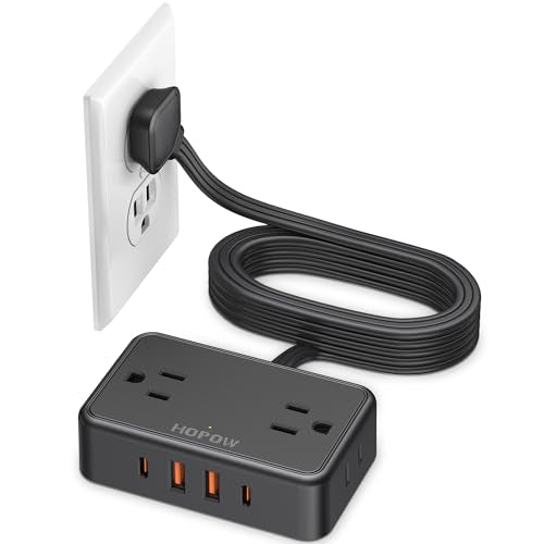 HOPOW Flat Plug Extension Cord, 6 Ft Ultra Thin Power Strip, 4 AC Wide Spaced outlets and 4 USB (2 USB-C) Ports, No Surge Protector for Cruise Ship, Travel, Dorm Room Essentials (Black) - color: Black, size: 6 Ft