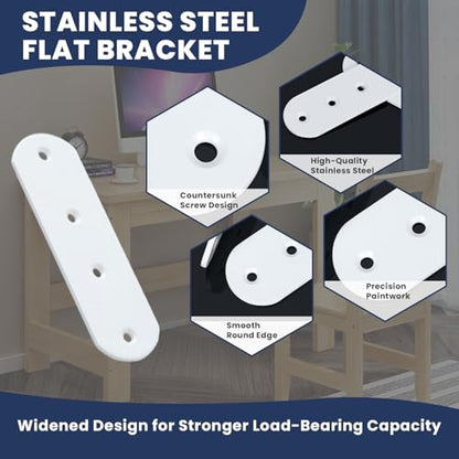 Alise 4 Pcs Flat Straight Brace Brackets Mending Plates Repair Fixing Bracket,125x38mm Stainless Steel White Finish - color: White Finish, size: 125mmX38mm