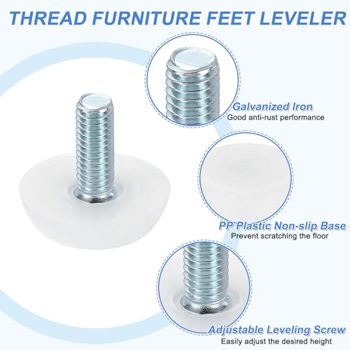 uxcell 24Pcs M6 Thread Furniture Feet Levelers, 23x15mm Adjustable Leveling Table Feet, Screw on Furniture Glide Leveling for Chair Stool Legs, White - color: White, size: M6 x 23 x 15mm