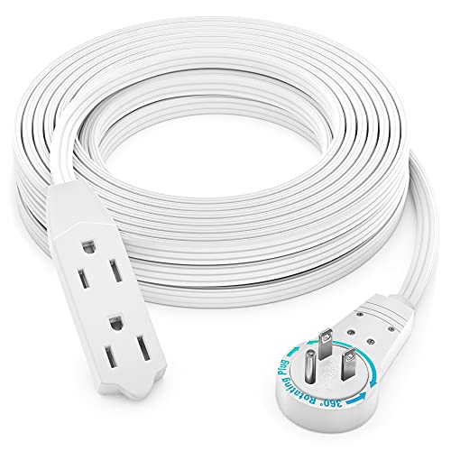 Maximm Cable 25 Ft 360° Rotating Flat Plug Extension Cord/Wire, 16 AWG Multi 3 Outlet Extension Wire, 3 Prong Grounded Wire - White - UL Certified - color: White, size: 25 Feet