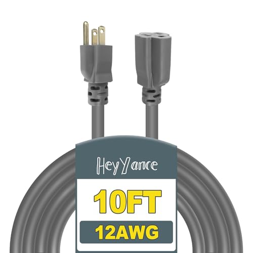 10 Ft Heavy Duty Outdoor Extension Cord Waterproof - 12/3 SJTW 15A 1875W Gray Extension Cable with 3 Prong Grounded Plug, Waterproof Electric Cable for Lawn, Garden, Appliances, UL Listed - color: Grey, size: 10 ft