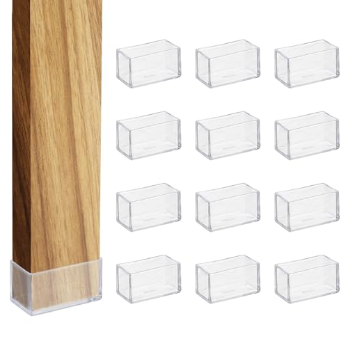 uxcell 12 Pcs Transparent Chair Leg Floor Protectors, 1 x 2 Inch Rectangle PVC Chair Leg Caps for Hardwood Floors, Non-Slip Reduce Noise Table Furniture Cover - size: 1 x 2 Inch