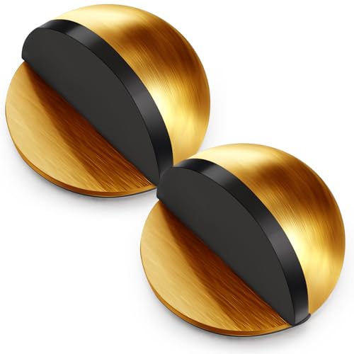 MorningRo 2 Pcs Self Adhesive Door Stoppers, Stainless Steel Floor Door Stop Wall Protector, Half Dome Floor Gate Stopper for Living Room, Bedroom, Bathroom, Office (Yellow Bronze) - color: Yellow Bronze