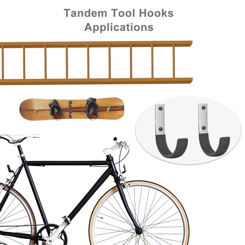 6 Pcs Garage Storage Utility Hook, Upgraded Ladder Hangers, Shed J-Hooks, Heavy Duty Ladder Tool Holders for Garage Wall, Black Wall Hooks for Hanging Tools, Bikes, Hose, Shovels, Rakes
