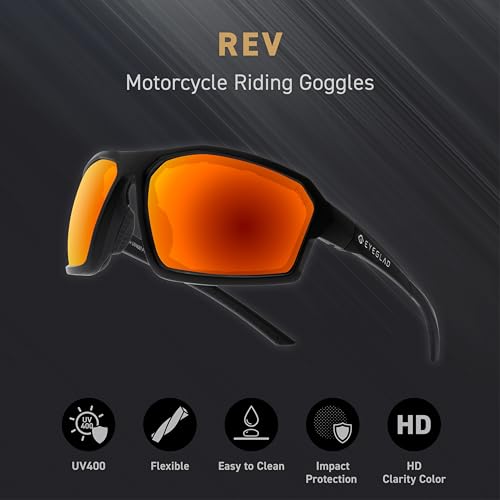 REV Z87+ Powersports Motorcycle Riding Goggles HD High Contrast UV400 Sports Wrap Sunglasses Safety Glasses - color: Inferno Red