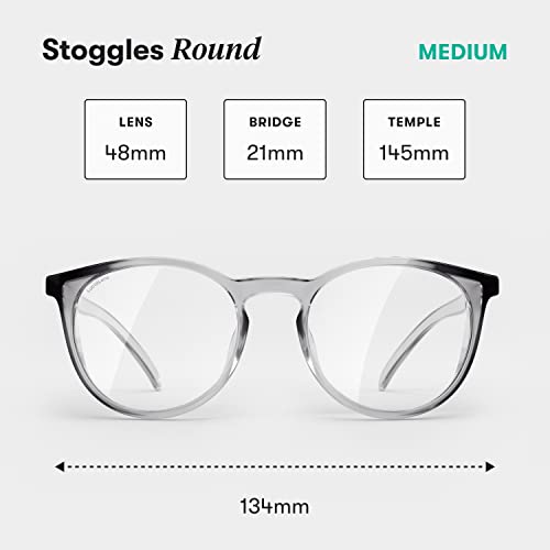 Stoggles Round Z87.1 Certified Polycarbonate Safety Glasses, Scratch & Shatter-Proof, Blue-Light & UV Blocking Lens, Top & Side Shields, Anti-Fog Dip Coated, Durable, Protective & Stylish Eyewear - color: Charcoal