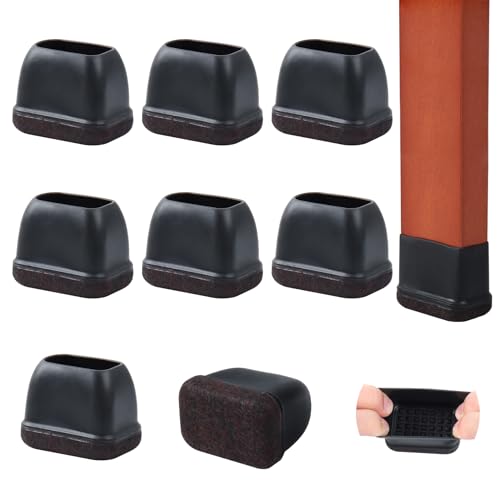 8PCS Rectangle Chair Leg Floor Protectors with Felt, Small Silicone Chair Leg Caps for Hardwood Floors, Black Outdoor Patio Flooring Protectors, Anti-Scratch, Fit Length 1.3"-1.7", Width 0.6"-0.9" - color: Black-8pcs, size: M(Fit:W 0.6"-0.9",L1.3"-1.7")