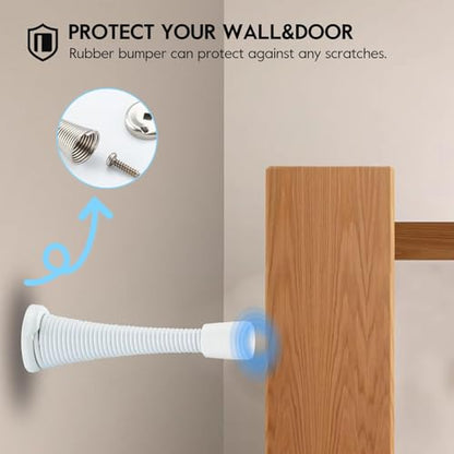 HOME MASTER HARDWARE 12 Pack Spring Door Stops, 3 Inch Wall Mounted Spring Doorstop, with Rubber Bumper, White - color: ‎White