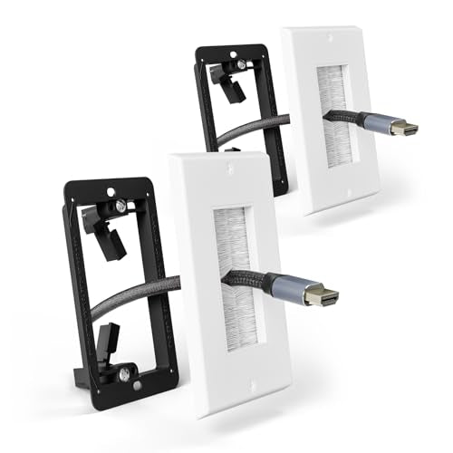 Brush Wall Plate with Mounting Bracket, Cable Pass Through Decorator Cover for Low Voltage Wires, Single Gang Cord Hider for TV Home Theater System, 2 Pack