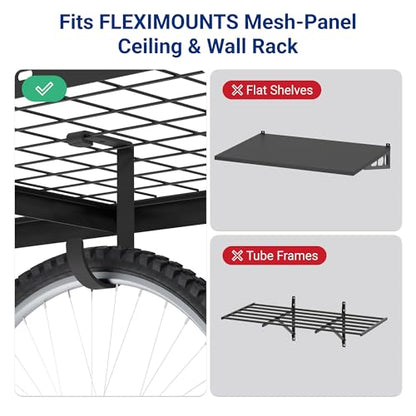 FLEXIMOUNTS 4 Pack Add On Storage Flat Hook Accessory for Garage Ceiling Rack and Wall Shelving, Max Weight Capacity up to 50lbs, Black - color: Black
