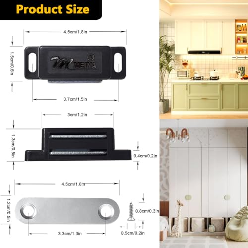 Cabinet Magnetic Catch - 4 Pack Cabinet Door Magnetic Latch for Cupboards Drawers Closet Doors and Shutters (Black) - color: Black