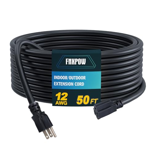 Indoor Outdoor Extension Cord, 12 Gauge 3 Prong Weatherproof Heavy Duty Black Extension Cords，12/3 SJTW 15A 50 FT Extension Cable for Garage, Garden and Home, UL Listed - color: Black, size: 50FT