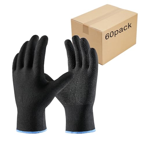 COOLJOB 12 Pairs Cotton Work Gloves with Non-Slip Grip Dots, Breathable Lightweight Gloves for Construction Gardening - color: Black (Pack of 60), size: Small