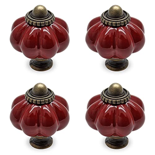 4pcs Rust Red Pumpkin Knobs, Vintage Ceramic Cabinet Drawer Pulls, Dresser Handles With Mounting Screws for Doors - color: Rust Red, size: 4 Pieces