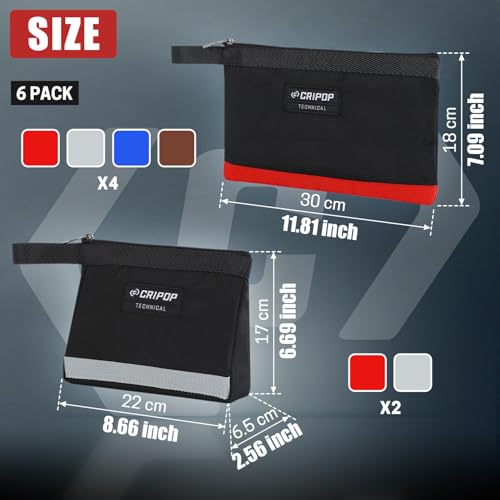 6 Pack Zipper Tool Pouch, 1680D Tools Bag Storage Kit with 4 Zipper Bags and 2 Stand-up Tool Bags, Multipurpose Tools Utility Pouches Storage Organizer - style: 2 Stand-up Zipper Bags+4 Zipper Bags