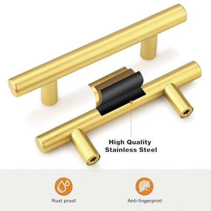 Probrico 5 Pack 3 Inch Center-to-Center Kitchen Cabinet Pulls T Bar Gold Cabinet Handles Modern Drawer Hardware Dresser Pulls, 5 Inch Total Length - color: Gold, size: hole center 3"