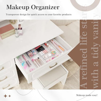 Criusia 11 PCS Clear Plastic Drawer Organizer Set - 5 Large Size Versatile Kitchen and Bathroom Organizer Trays, Non-Slip Storage Bins for Makeup, Utensils, Tool and Office Desk - size: 11PACK