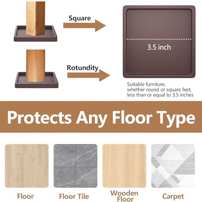 3.5x3.5 Square Rubber Furniture Caster Cups,8 Pack Anti-Sliding Furniture Pads Bed Stopper Floor Protectors with Grip,Protect Any Flooring Brown - size: 3.5in Brown 8Pcs