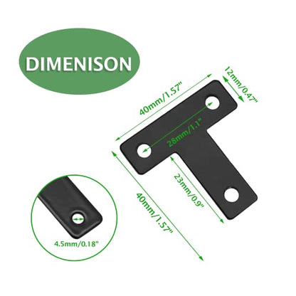 Uenhoy 20 Pcs T Shape Flat Mending Plates 40mm x 40mm (1.57" x 1.57") T Corner Braces T Bracket Connector Fixing Repair Plates for Furniture, Black - size: 40x40mm/1.57"x1.57", style: T Shape