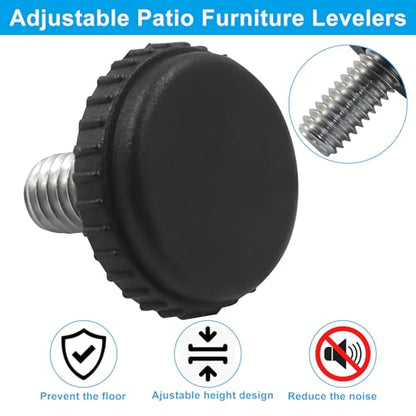 Piutouyar 24 Pcs 5/16"-18 Stainless Steel Furniture Leveling Feet, Screw-in Adjustable Furniture Levelers Glide Leveling for Patio, Table, Chair Legs