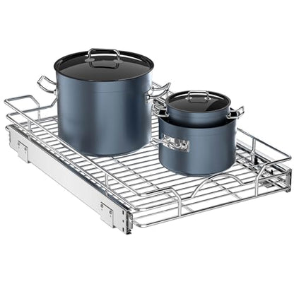 OCG Pull Out Cabinet Organizer (12" W x21 D), Pull out Shelves for Kitchen Cabinets, Slide Out Drawers for Base Cabinet Organization in Kitchen Bathroom Pantry, Bottom Mount, Chrome Finish - size: 12"w X 21"d, 1 Tier