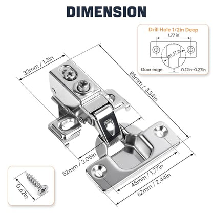 Mousike 50 Pack (25 Pair) Soft Close Cabinet Hinges, 1/2 Overlay Soft Close Hinges for Kitchen Cabinet, Stainless Steel, Built-in Damper, 100 Degree Opening Angle, 6 Way Adjustment - color: Silver, size: 50 Pack