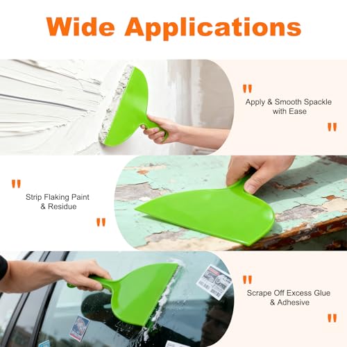 Putty Scraper 10" 3-Pack, Flexible Plastic Knife for Taping Drywall & Wall Repair, Value Pack Spreader for Spackling & Compound, Reusable & Easy Clean, Green