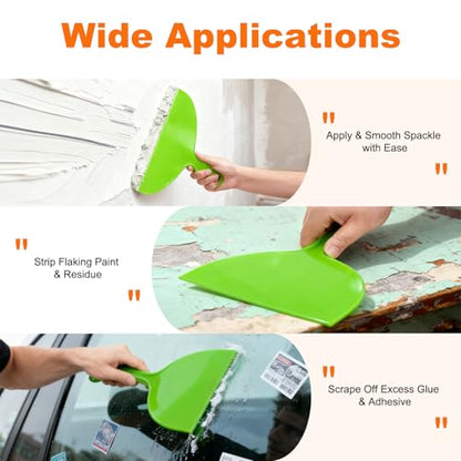 Putty Scraper 10" 3-Pack, Flexible Plastic Knife for Taping Drywall & Wall Repair, Value Pack Spreader for Spackling & Compound, Reusable & Easy Clean, Green
