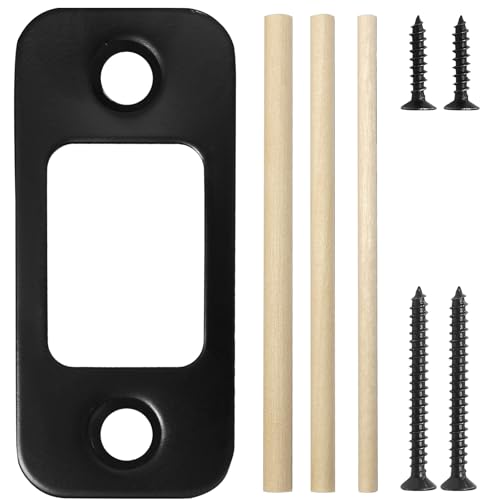 1 Pack Durable Deadbolt Strike Plate, Matte Black Round Corner Backplate, 1" x 2-1/4" Plate for Doors and Home Improvement - color: Matte Black