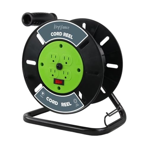 Extension Cord Storage Reel with 4-Grounded Outlets, Heavy Duty Open Cord Reel for 12/3 14/3 16/3 Power Cords, Portable Empty Hand Crank Electric Cord Roller Holder, Green - color: Green