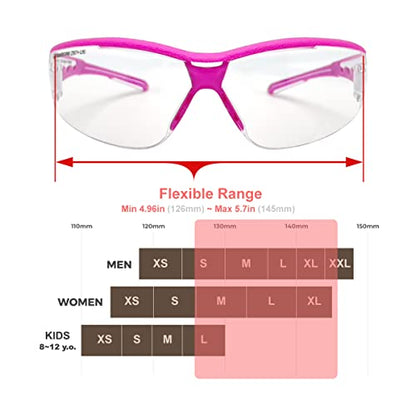 HTS HUNTERSKY Super Flexible Lightweight Anti Fog Wrap-Around U6 Clear Shooting Safety Glasses with ANSI Z87.1 Scratch Resist - color: Pink / Clear (1 Pack)