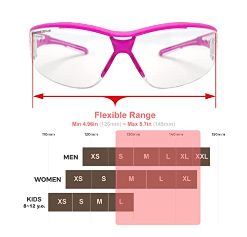 HTS HUNTERSKY Super Flexible Lightweight Anti Fog Wrap-Around U6 Clear Shooting Safety Glasses with ANSI Z87.1 Scratch Resist - color: Pink / Clear (2 Pack)
