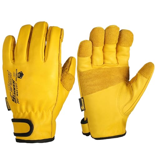 Schwer ANSI A9 Cut Resistant Leather Work Gloves, PM3401 Cut Proof Gloves, Reinforced Fingertips & Palm Cowhide Work Gloves for Construction, Welding, Metalwork, Woodwork & Outdoor Gardening Work, XXL - size: XX-Large