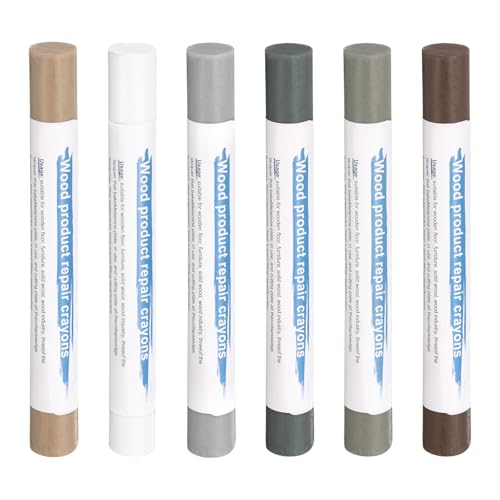 HARFINGTON Wood Filler Sticks 6 Colors Wooden Wax Touch Up Furniture Repair Crayons for Light Brown, White, Starry Gray, Gray Walnut, Dark Blue Gray, Light Blue Gray - color: For Yellow Tone Series