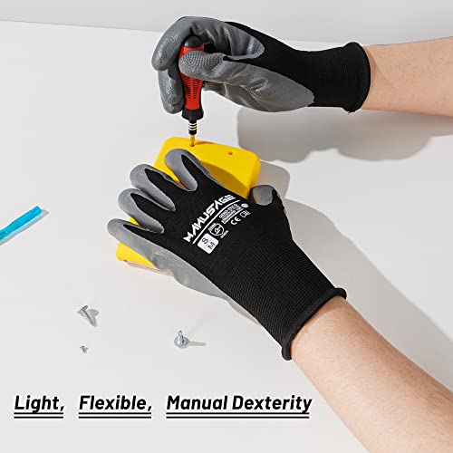 Manusage Safety Work Gloves, Premium Nylon Black Seamless Knit Glove with Nitrile Coated Smooth Grip on Palm & Fingers, Lightweight, Breathable, Machine Washable, Size XXL, 6-Pairs - color: Black, size: XX-Large, style: 6 Pairs