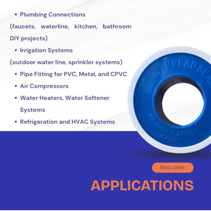 Teflon Tape 3/4 Inch x 520” – PTFE Thread Seal Tape for Plumbers, Pipe Fittings, Air & Water Lines – Leak-Proof, Non-Stick, Easy to Apply (1)