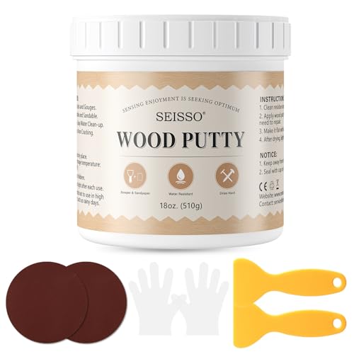 SEISSO Wood Filler & Putty - Waterproof Outdoor Wood Repair Putty, Paintable & Stainable, White Furniture Repair Kit for Wooden Cabinets, Doors, Floors, Tables - color: White, size: 18 OZ