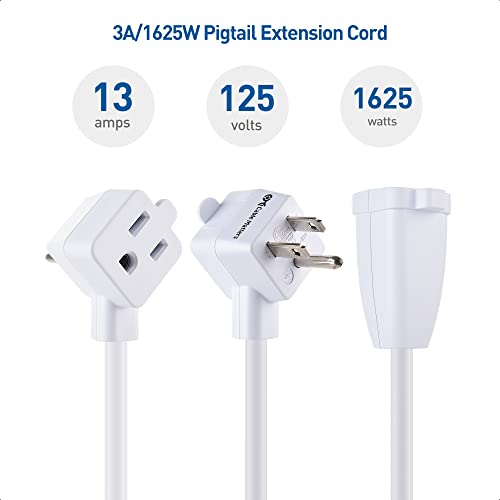 Cable Matters 2-Pack 2-Outlet Short Extension Cord - 1ft, 13A/1625W, Pigtail Extension Cord with Extra Socket on Plug, (Outlet Saver, Short Power Splitter Cable), White