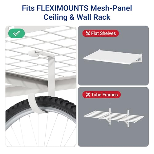 FLEXIMOUNTS 4 Pack Add On Storage Flat Hook Accessory for Garage Ceiling Rack and Wall Shelving, Max Weight Capacity up to 50lbs, White - color: White