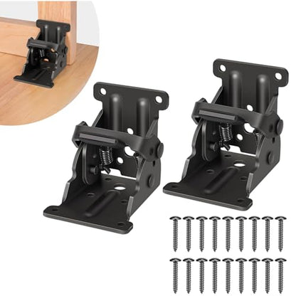 2 Pack Folding Brackets, Self-Lock Hinge with Screws for Folding Table Legs, Lock Extension Support Bracket Bed Legs, Black - color: Black