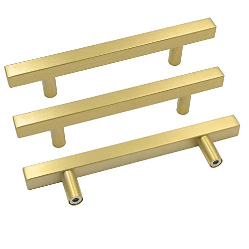 Goldenwarm 25 Pack Brushed Brass Cabinet Pulls Square Bar Cabinet Handles Pulls - LS1212GD160 Modern Euro Style Stainless Steel Kitchen Dresser Drawer Handles,6-1/4 Inch Hole Centers - color: Gold, size: 6-1/4 Inch Hole Center