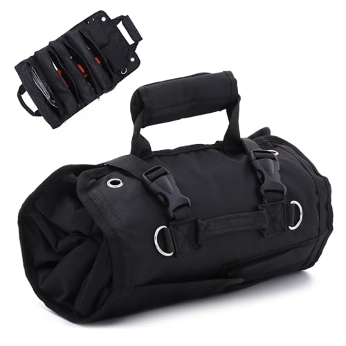 SUKUTU Tool Bag Heavy Duty Roll Up Tool Storage Organizer Portable Rollable Carrying Toolbag for Men Mechanic Electrician & Hobbyist - color: Black