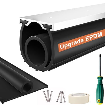 Garage Door Seals Bottom Rubber – 16.5FT EPDM Weatherproof Seal with Pre-Drilled Aluminum Track Retainer Kit, Fits 8-20FT Doors, Rodent Proof, Noise Reducing (1.57" Width, Black) - size: With Aluminum Track - 16.5 Ft
