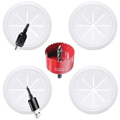 4 Pack TV Wire Hider for Wall, 1.97 Inch (50mm Hole) Cord Hider in Wall Cable Management Kit, Includes 4 Pass Throughs and 1 Hole Saw Drill Attachment Easy to Install - size: 50mm - 4 Pack