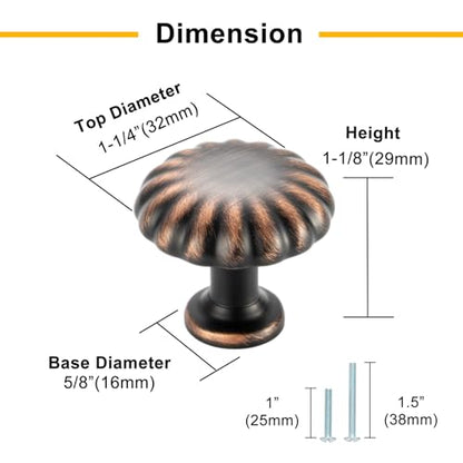 Oil Rubbed Bronze Cabinet Knobs Bronze Drawer Knobs, 10 Pack 1-1/4 Inch, 2510 Single Hole Cabinet Pulls for Kitchen Cabinets Drawers Bedroom Dresser Cupboard Bathroom Vanity - color: Oil Rubbed Bronze, size: Single Hole