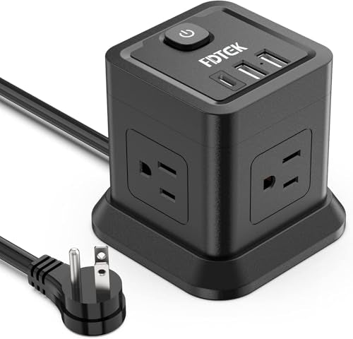 Power Strip with USB, FDTEK Flat Plug Extension Cord with 4 AC and 3 USB, 5 FT Power Cord Desktop Charging Station, Overload Protection, Compact Portable for Travel Home Office Cruise Ship - Black - color: Black, size: 5FT