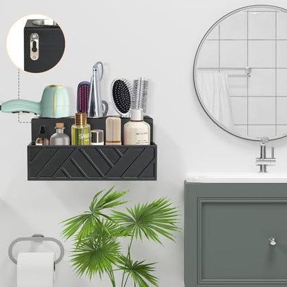 Unistyle Hair Tool Organizer, Wall Mounted, Bathroom Countertop, Vanity Organizer, Black, Wooden, Rectangular, Rustic, Art, 7.1 x 5.3 x 5.3 Inches, Paulownia Wood & Stainless Steel, 1.87 Pounds - color: Carving-Black