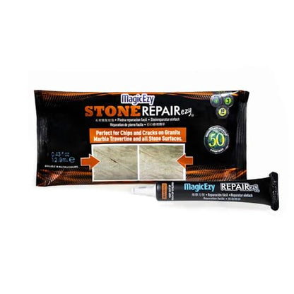 MagicEzy Stone Repairezy (Black/White Kit): Stone Fix - Repair Chipped and Cracked Granite Tiles and Countertops Fast - Marble, Granite and Travertine Repair Kit - Super Strong - color: Black / White Kit
