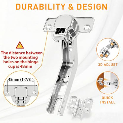 TamBee 135 Degree Cabinet Hinges, Lazy Susan Hinges for Corner Cabinets, Hidden Hinges for Kitchen Folded Doors - 3D Adjustment, Cupboard Hinges Replacement, Brushed Nickel 1 Pair - style: 135°