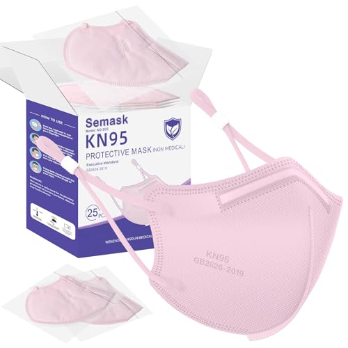 KN95 Adjustable Masks 25 Pack, Individually Wrapped Disposable Masks with Adjustable Ear Loops - color: Pink
